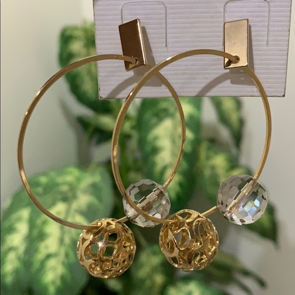 Hoops with a twist - crystal & golden balls! - Picture 1 of 3